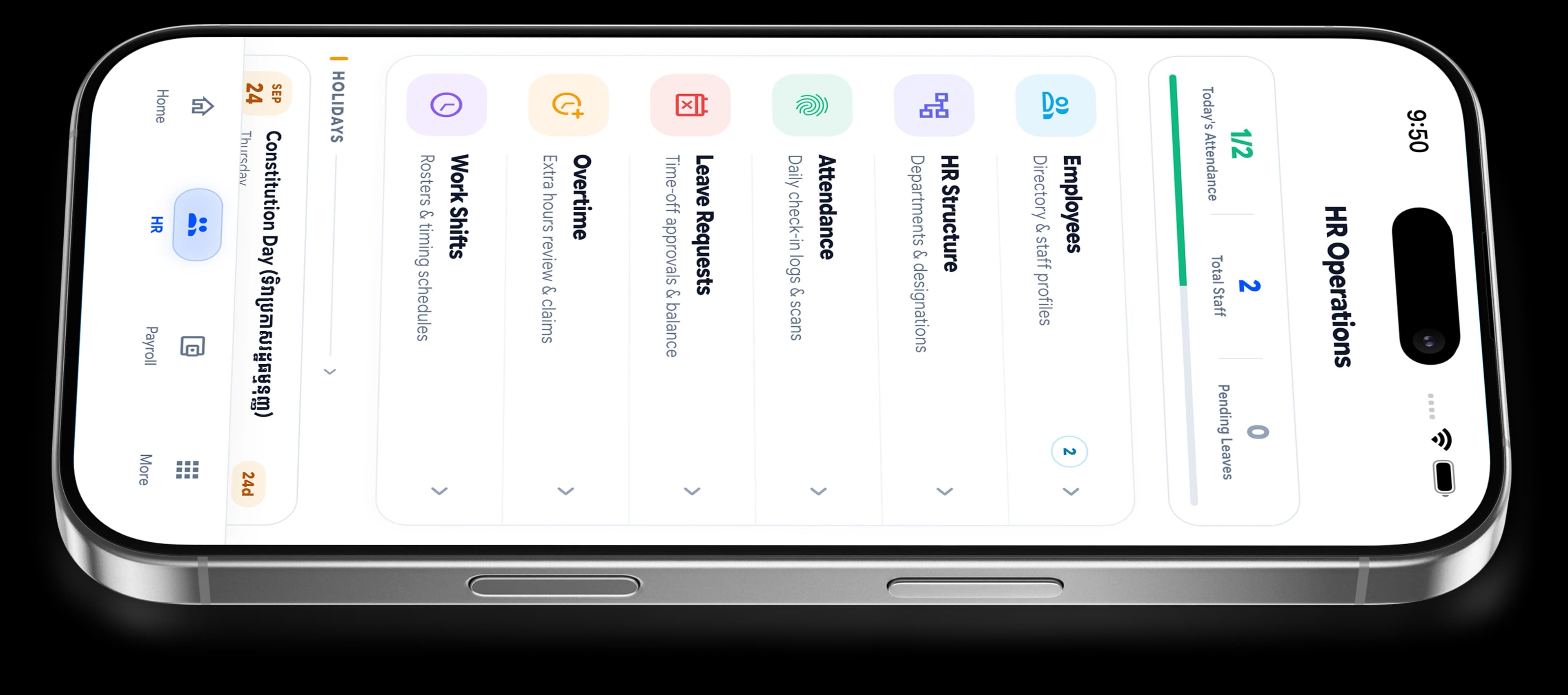 AttendKH HR Operations Mobile Interface