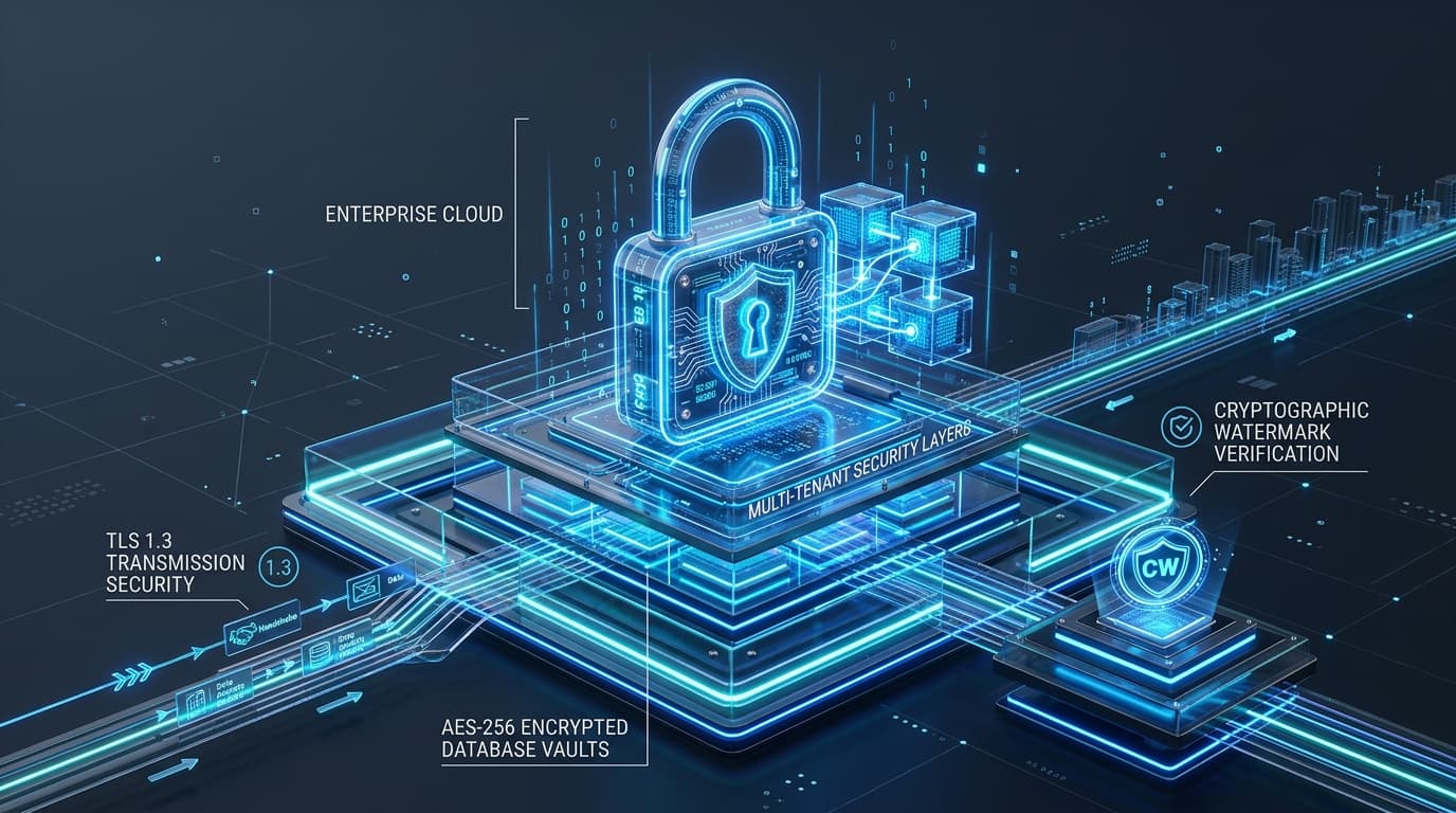 Multi-Layer Encryption: TLS 1.3 in Transit, AES-256 at Rest, Multi-Tenant Cloud Vault